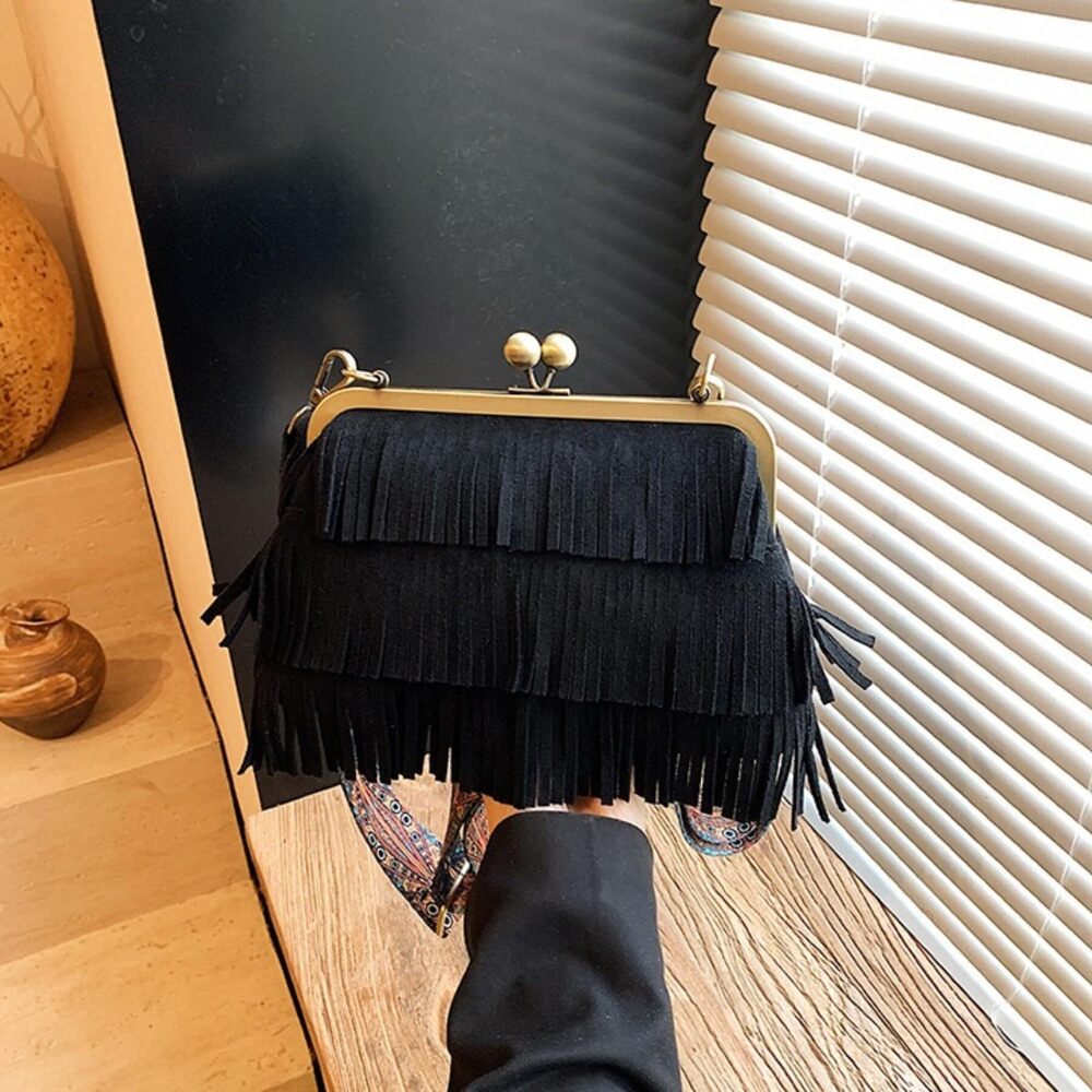 8921 Vintage Fringed Evening Clutch Purse Ethnic Small Crossbody Wallet Bag - Picture 6 of 8